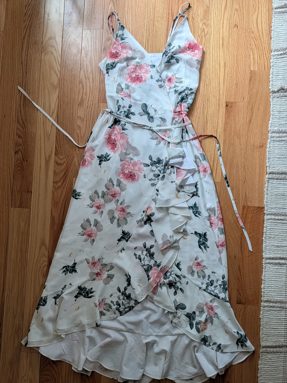 Yumi Kim White Midi Wrap Dress with Pink Floral Print
